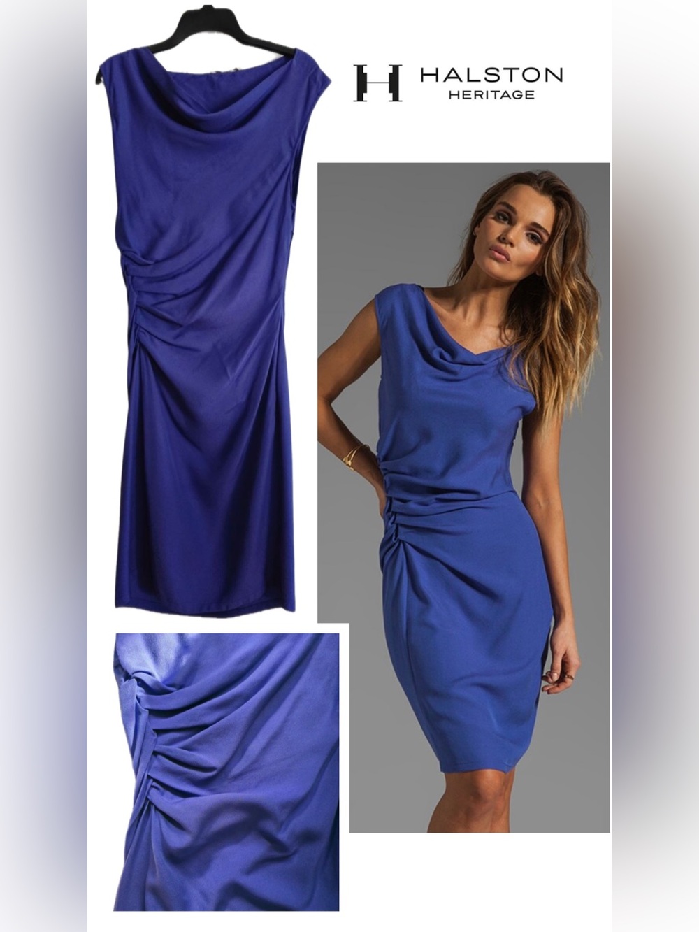 Halston Heritage Violet Draped Ruched Midi Dress. Size 6